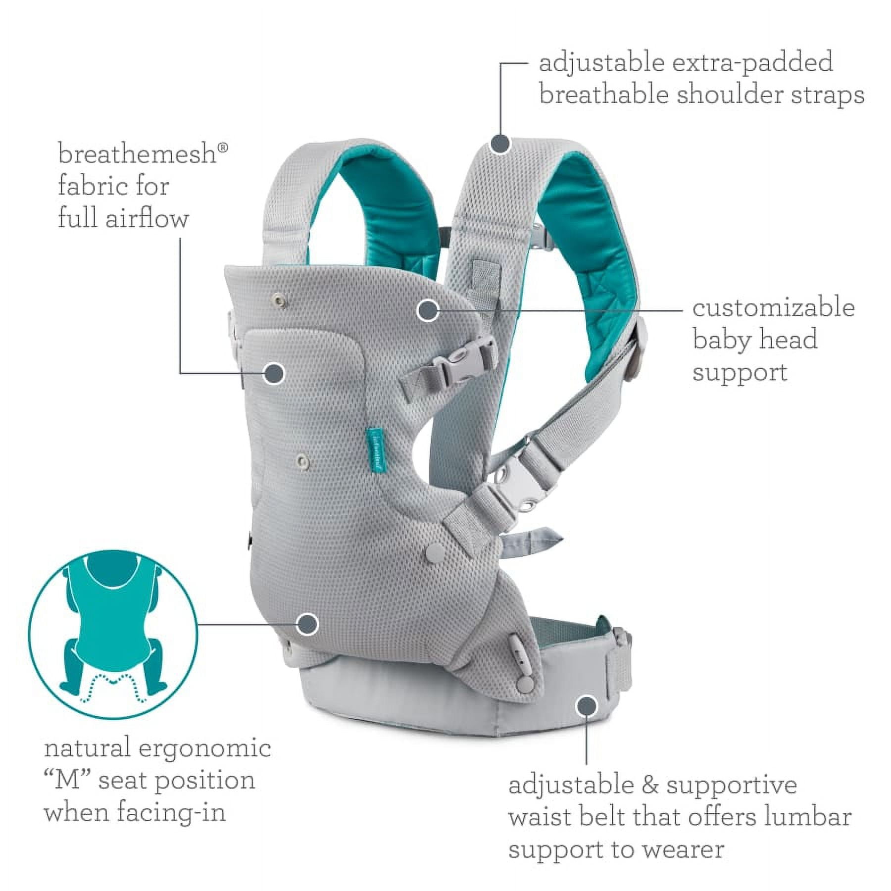 Infantino Flip 4-in-1 Convertible Light & Airy Baby Carrier, 4-Position, 8-32lb, White