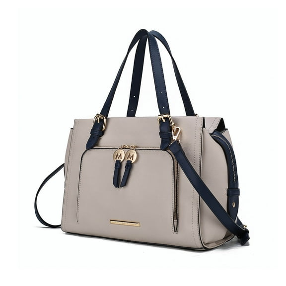 MKF Collection Elise Women’s Satchel Bag, Vegan Leather Large Handbag Purse by Mia K. -Ivory/Navy