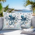 thumbnail image 5 of Blue Octopus Outdoor Pillow Covers Set of 2 Ocean Watercolor Blue Seastars Seaweed Corals Anchor Waterproof Throw Pillow Case Decorative Square Cushion Cover for Patio Couch Garden Balcony, 24"x24", 5 of 9