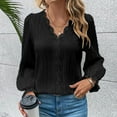 thumbnail image 4 of Aboser Womens Dressy Casual Tops Business Work Shirts Trendy Textured Tunic Tops Elegant Eyelet V Neck Shirt Puff Sleeve Business Blouse Loose Office Shirts, 4 of 6