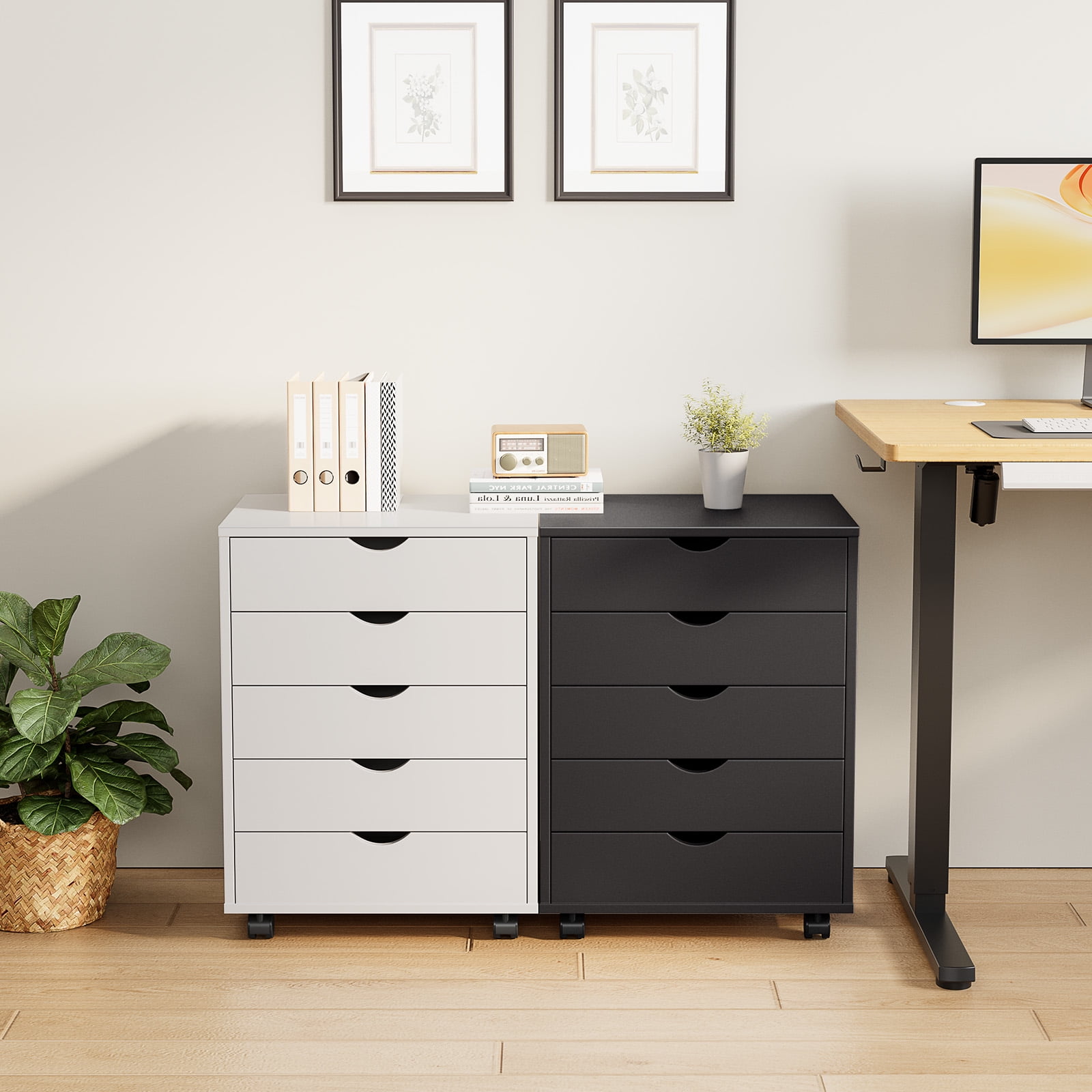 CONCETTA 5 Drawer Storage Cabinet with Wheels for Bedroom, Home, Office Organization, Black