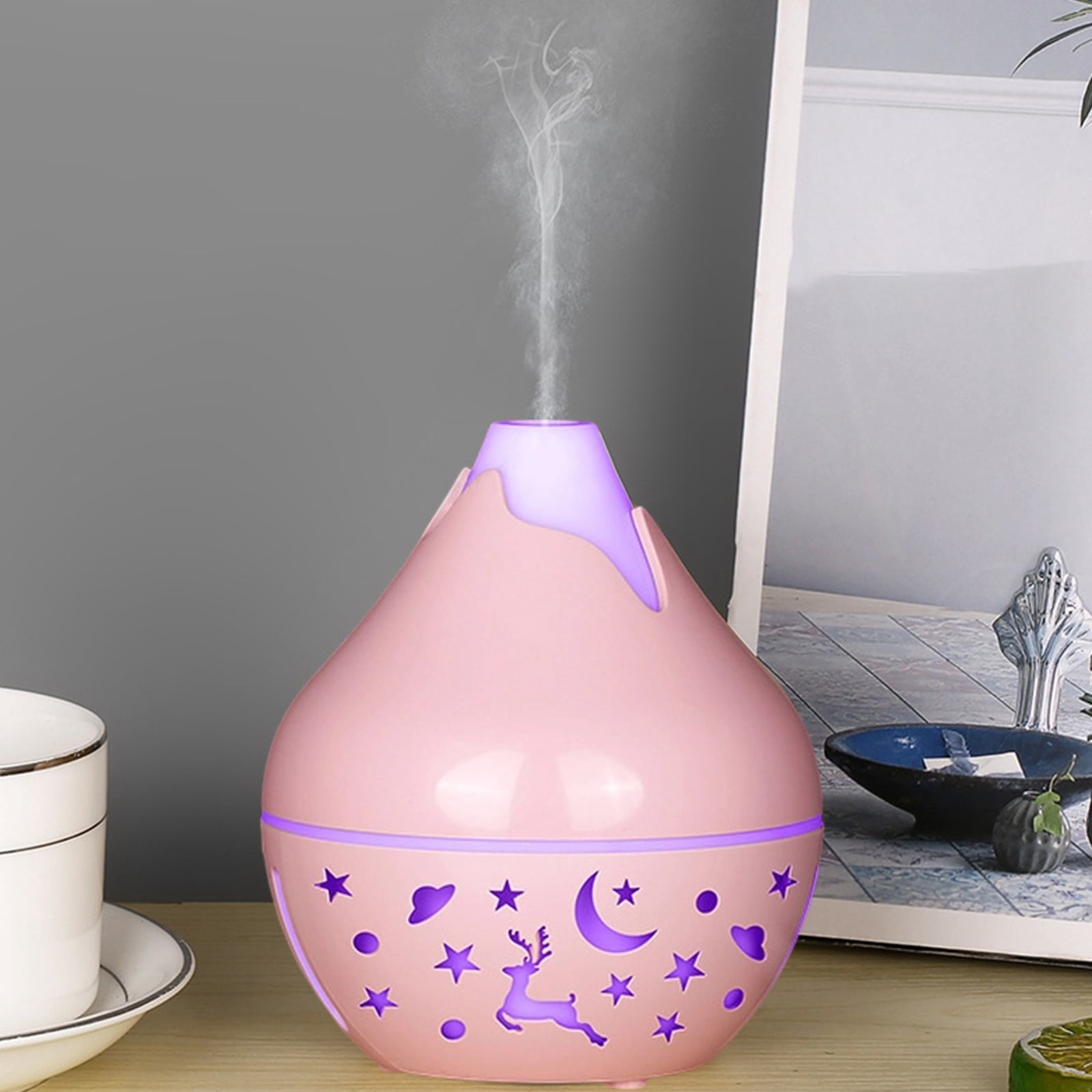 HengDidi Mini Wood Grain Humidifier with Color-Changing Night Light - USB Powered Aroma Diffuser for Oils - Silent Operation for Bedroom or Office - Portable Mist Device