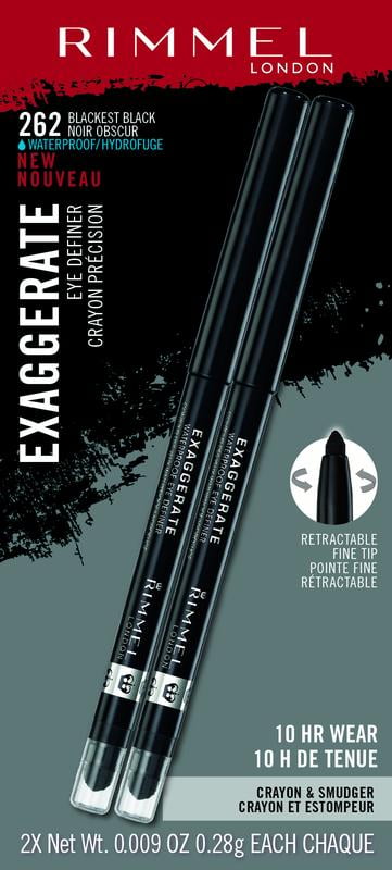 Rimmel London Exaggerate Waterproof Eye Definer Pencil Duo Pack, Blackest Black, 0.009 oz