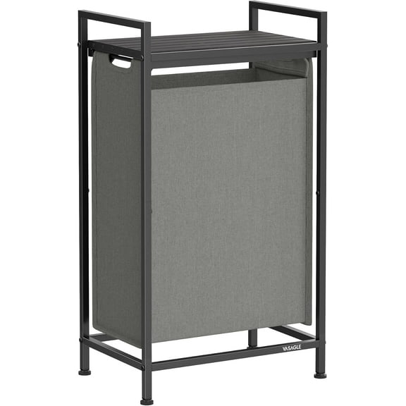 Laundry Hamper, Slim Laundry Basket, Laundry Sorter with A Pull-Out and Removable Bag, Shelf, Metal Frame, 12.7 Gallons (47 L), 16.5 x 11 x 29.5 Inches, Slate Gray and Charcoal Gray