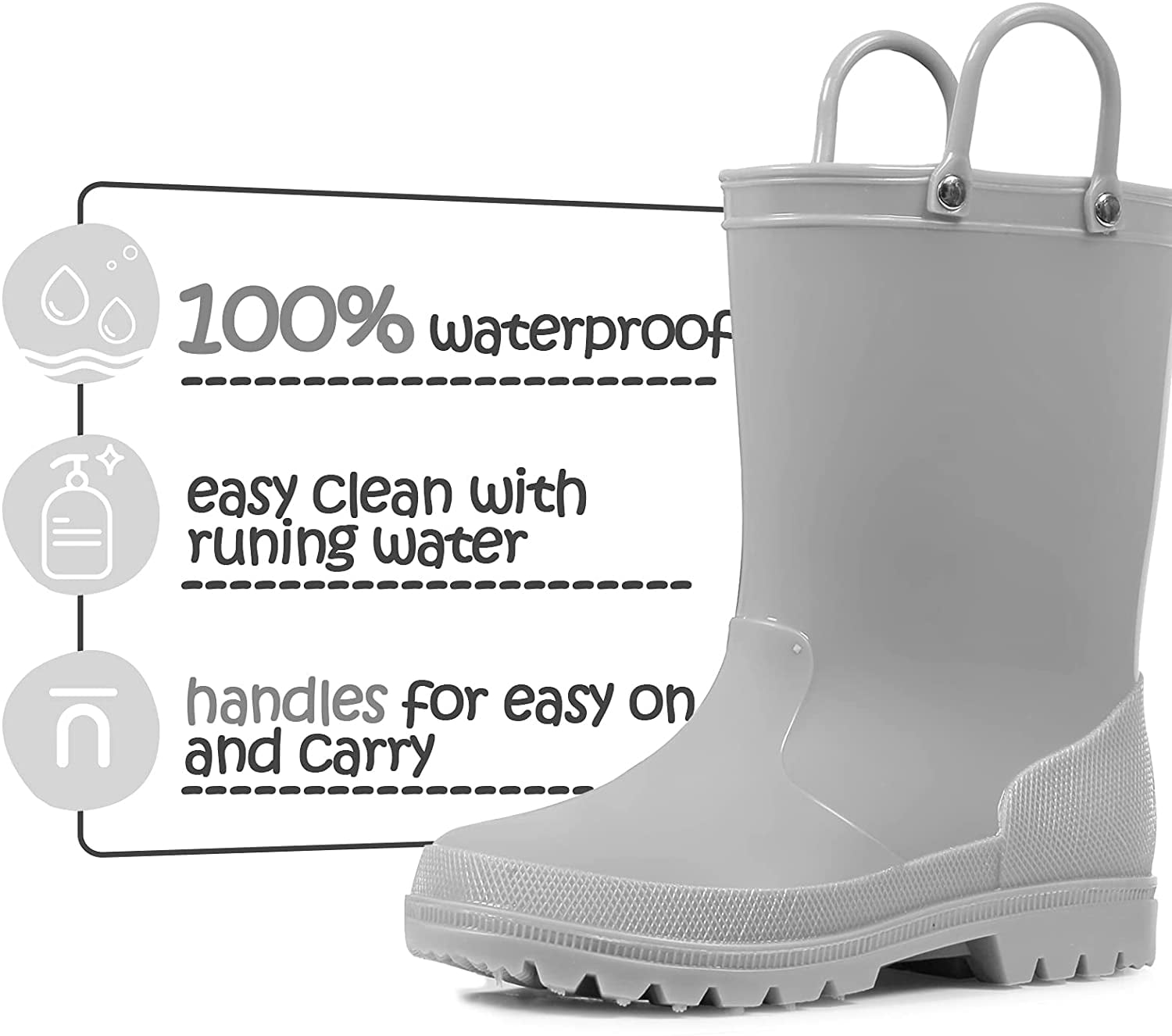 K KomForme Little Big Kids Rain Boots Boys Girls Gray Solid Boots