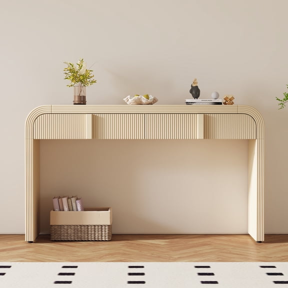 55" Console Table with Storage, Modern Sofa Table Entryway Table Narrow Wood Sofa Table with 2 Drawers for Entryway, Hallway, Living Room, Dinning Room, Foyer, Corridor, Oak