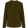 thumbnail image 3 of Satingcolo Linen Button Down Shirt Women Summer Fall Fashion Long Sleeve Gauze Tops Dressy Casual Work Blouse with Pocket Army Green L, 3 of 4