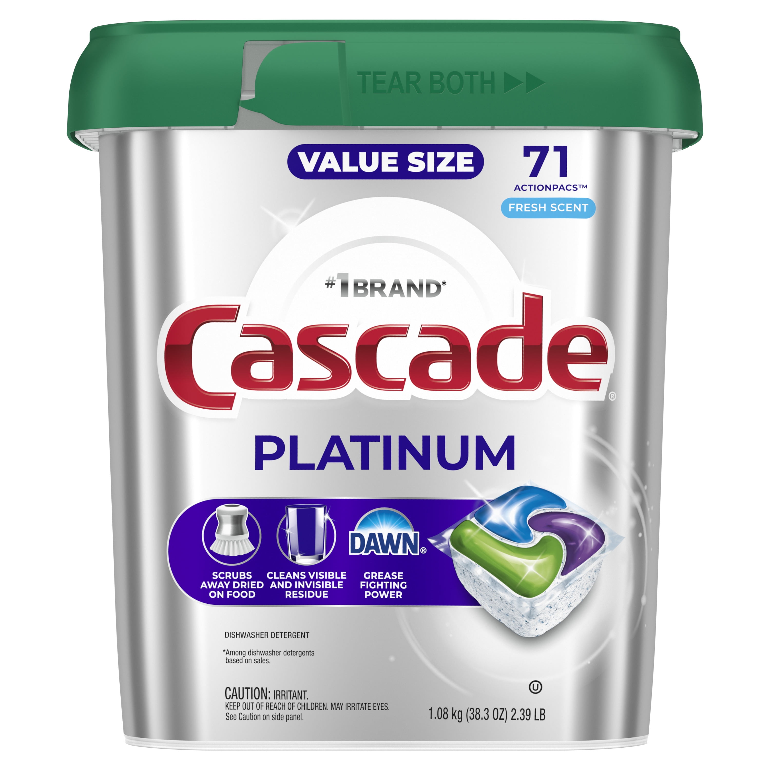 Cascade Platinum Dishwasher Pods, Dishwasher Detergent Soap Tabs, Fresh, 71 Count