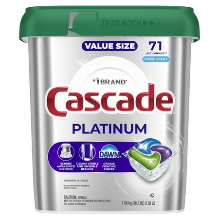 71 pack Value Size Cascade Platinum Dishwasher Pods, Dishwasher Detergent Soap Tabs, Fresh, 71 Count