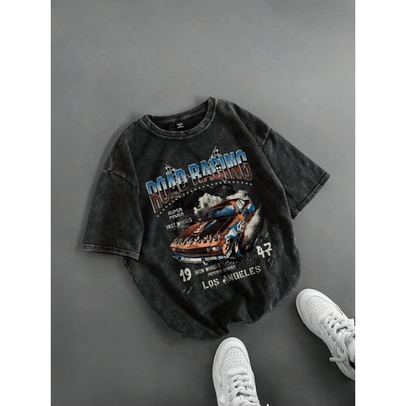 Black Washed Tee with “Road Racing” Los Angeles Car Design