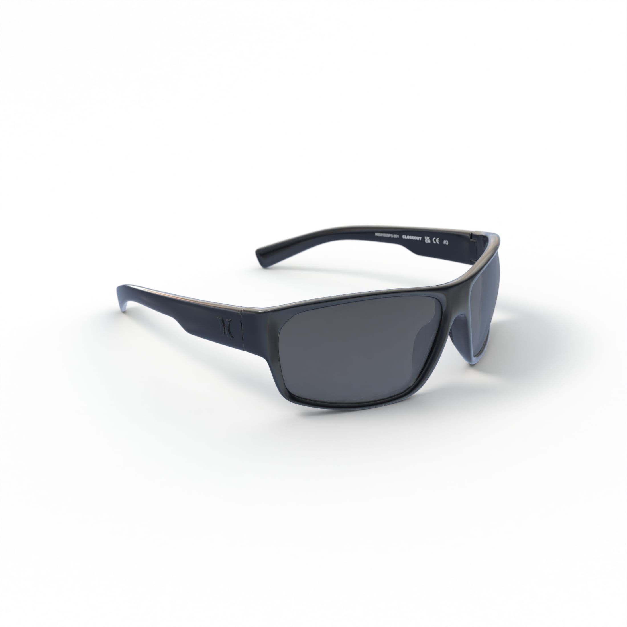 Hurley Closeout HSM1005PS_001 Shiny Black Frame Wrap Sunglass with Smoke Polarized Lens and AR Coating
