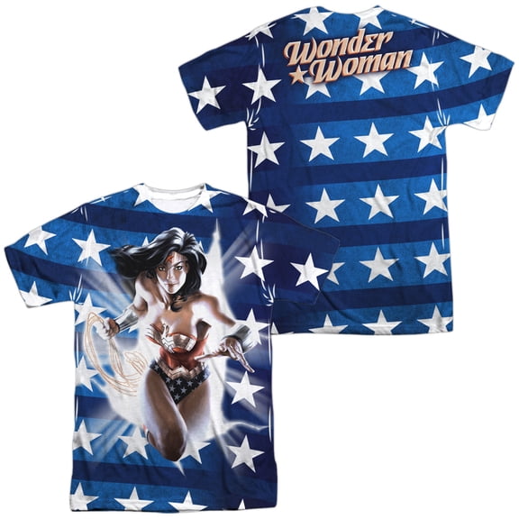 JLA Ripped Flag Unisex Adult Sublimated Costume T Shirt (Front/Back), Medium