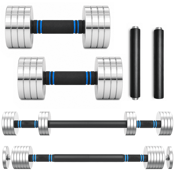 ARVIVO 20lb V2.0 Adjustable Steel Dumbbells Set of 2, 2-in-1 Dumbbell Barbell Set,5-20lb Each&40lb Total for Home GYM Workout Silver