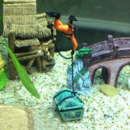 MOKKHNB Aquarium Treasure Chest Ornament with Floating Diver and Automatic Lid for Tank Display