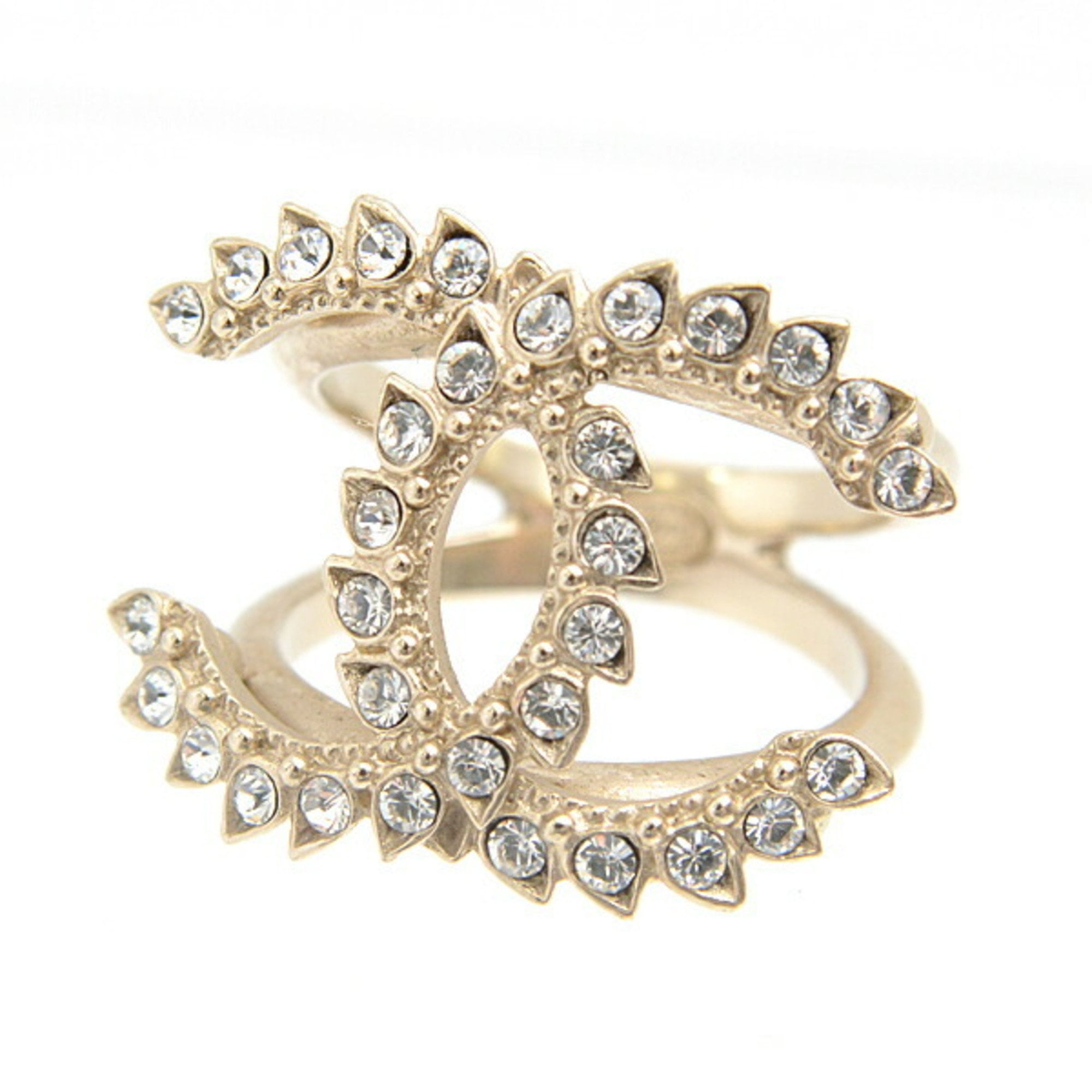 Pre-Owned Chanel Ring for Women, Coco Mark Drop Design Rhinestone Ring, Champagne... (Good)