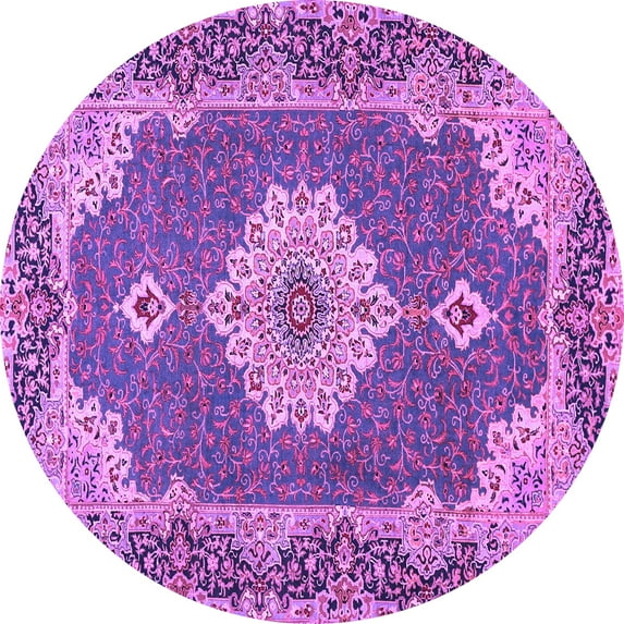 Ahgly Company Indoor Round Medallion Purple Traditional Area Rugs, 4' Round