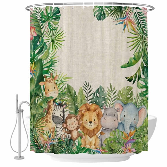 54x78 Inch Shower Curtain Decorative Cute Funny Animals Bathtub Bath Curtains Fabric Waterproof Bathroom Decor, Summer Botanical Tropical Rustic Small Stall Shower Curtain Set with 12 Hooks