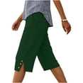 thumbnail image 2 of KIHOUT Women's Solid Color Capri Pants Elastic High Waist Side Pockets Side Slit Buttons Loose Straight Leg All-Season Casual Wear Pants, 2 of 5