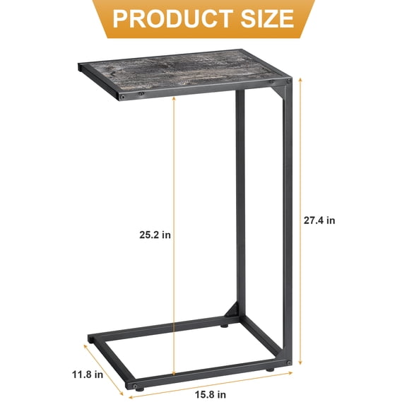 2-Pack Heavy-Duty Thickened C-Shaped Side Tables (Dark Gray)  End Tables