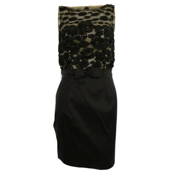 Jessica McClintock Women's Floral Lace Belted Cocktail Dress (4, Black)