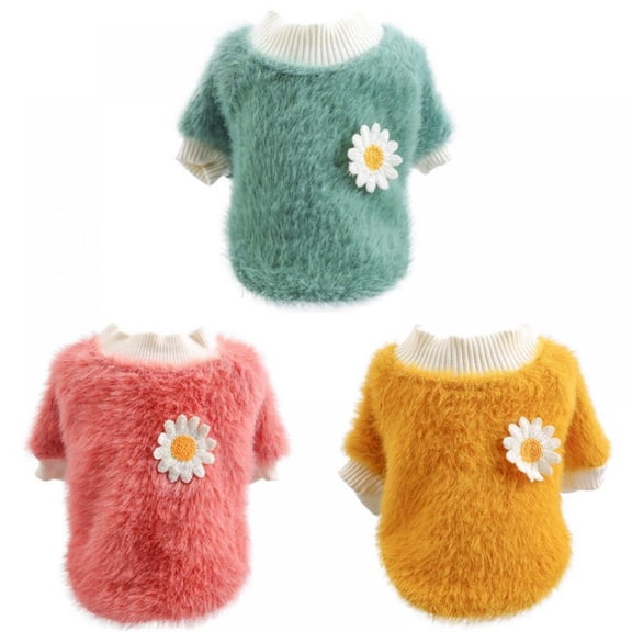 Pet Dog Sweater Clothes Cute Plush Round Neck Flowers Sweater Winter Warm Fleece for Small Dogs French Bulldog Puppy Dog Clothing Chihuahua Clothes