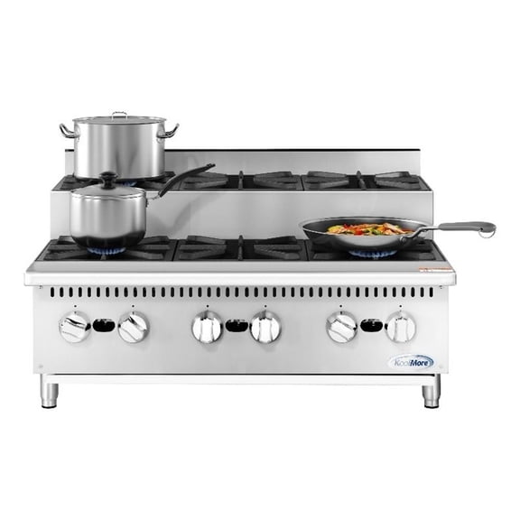 Pemberly Row Steel 36" Commercial Six-Burner Step Up Gas Range 156000 BTUs