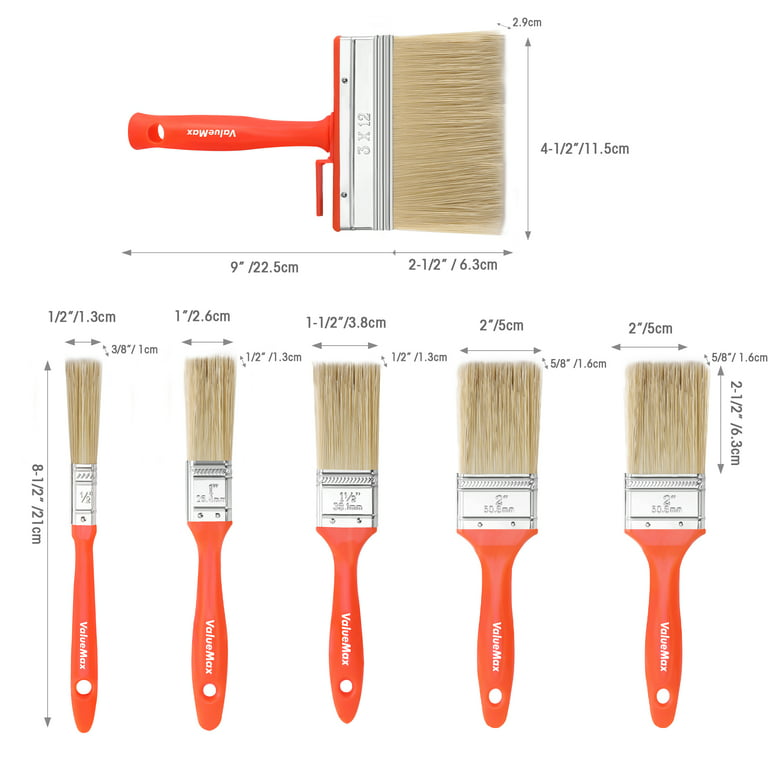 ValueMax Paint Brushes Set 6-Pack, Professional Wall Brush, Deck