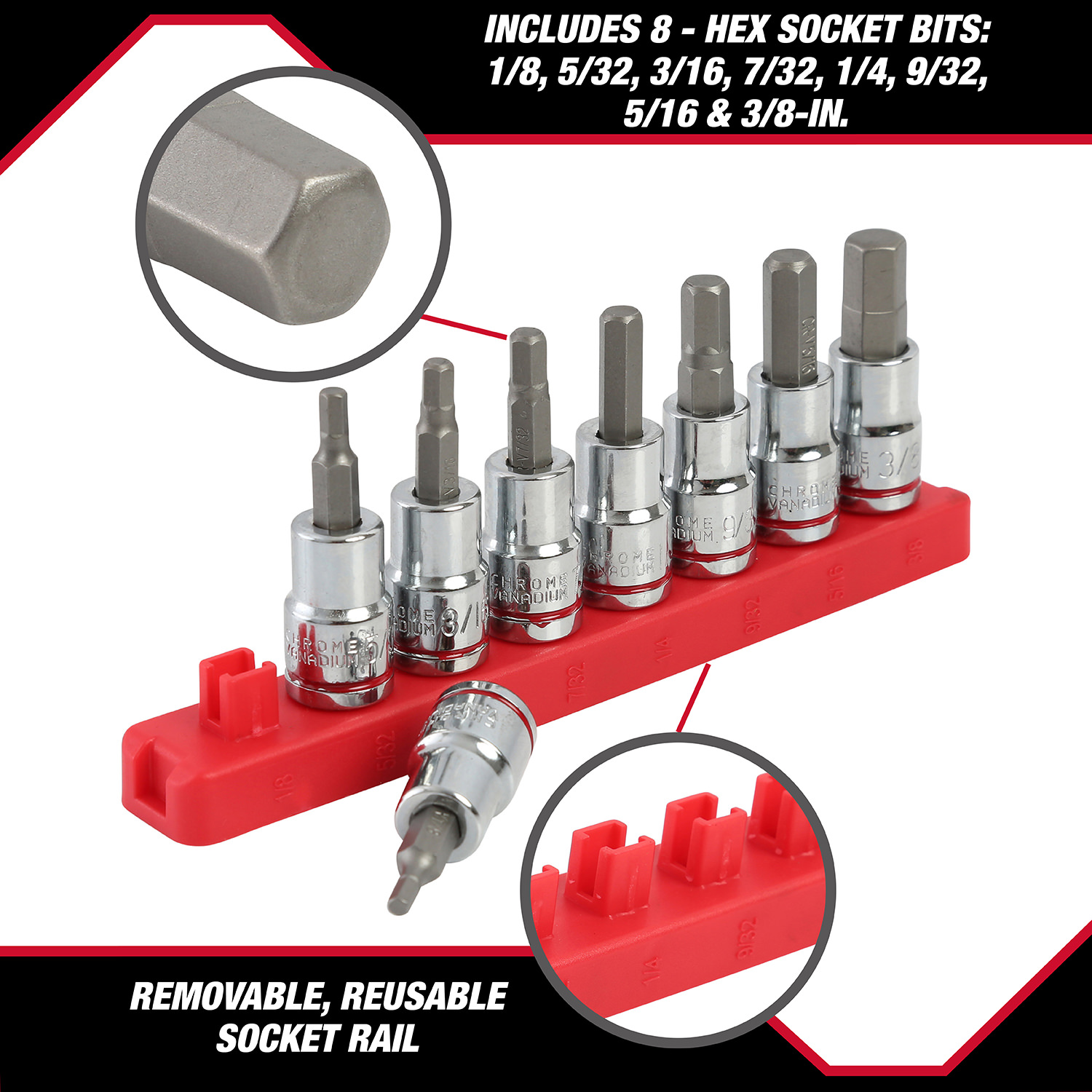 Hyper Tough 9-Piece SAE Hex Socket Set with 3/8-Inch Drive photo 4
