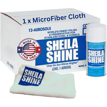 Sheila Shine 12 x 10oz w/Microfiber Cloth Stainless Steel Cleaner and Polish - Cleans, Polishes & Protects Kitchen Appliances, Refrigerators, Sinks, Ovens & Grills - Stainless Steel Fridge Cleaner