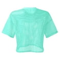 thumbnail image 3 of CUZIBR Womens Stylish Casual Shirts Hollow Out Cover Up Short Sleeve Round Neck Fashion Mesh Smock Solid Color Crop Tops T Shirt Streetwear,Blue,XL, 3 of 5
