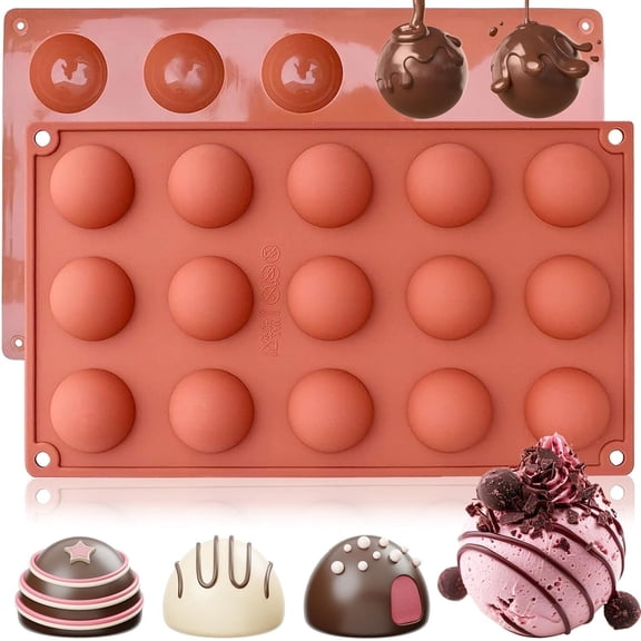 Silicone Semi-Sphere Molds 15 Cavities 2-Pack 1.5" for Chocolate Truffles Jelly Fat Bombs Gelatina, Small Baking Round Half Sphere Candy Moulds, Homemade Freeze Food Grade BPA Free Oven Safe