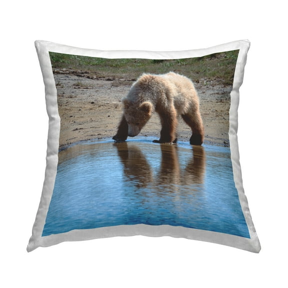 Stupell Industries Grizzly Bear in Lake Square Decorative Printed Throw Pillow, 18 x 18