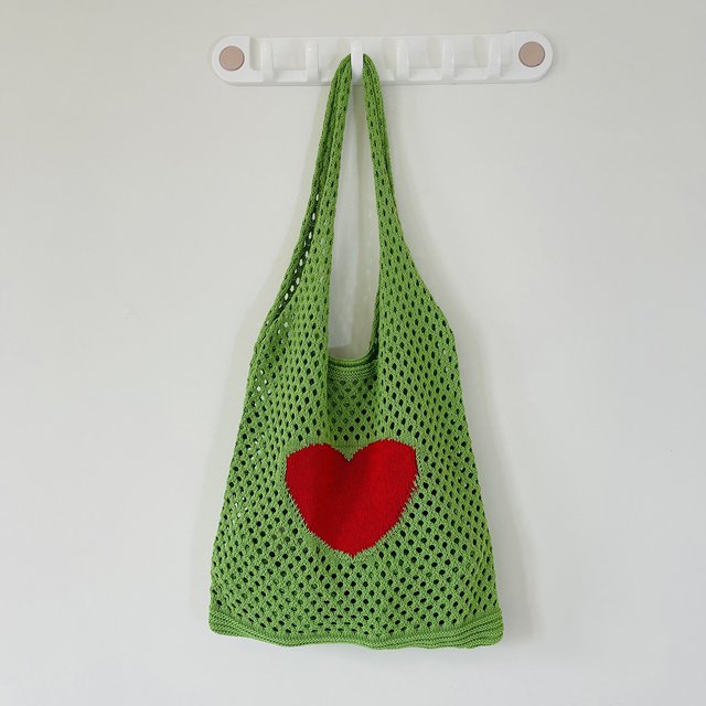 Bolsa Bolso de hombro de punto Bolso de mano tejido hueco de malla hecho a mano informal (Verde) JShteea Para Estrenar