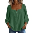 thumbnail image 3 of Favoffer Women Faux Linen Blouses 3/4 Sleeve Square Neck Button Solid Color Casual Summer Tops for Vacation Outdoor Office Commute, 3 of 8