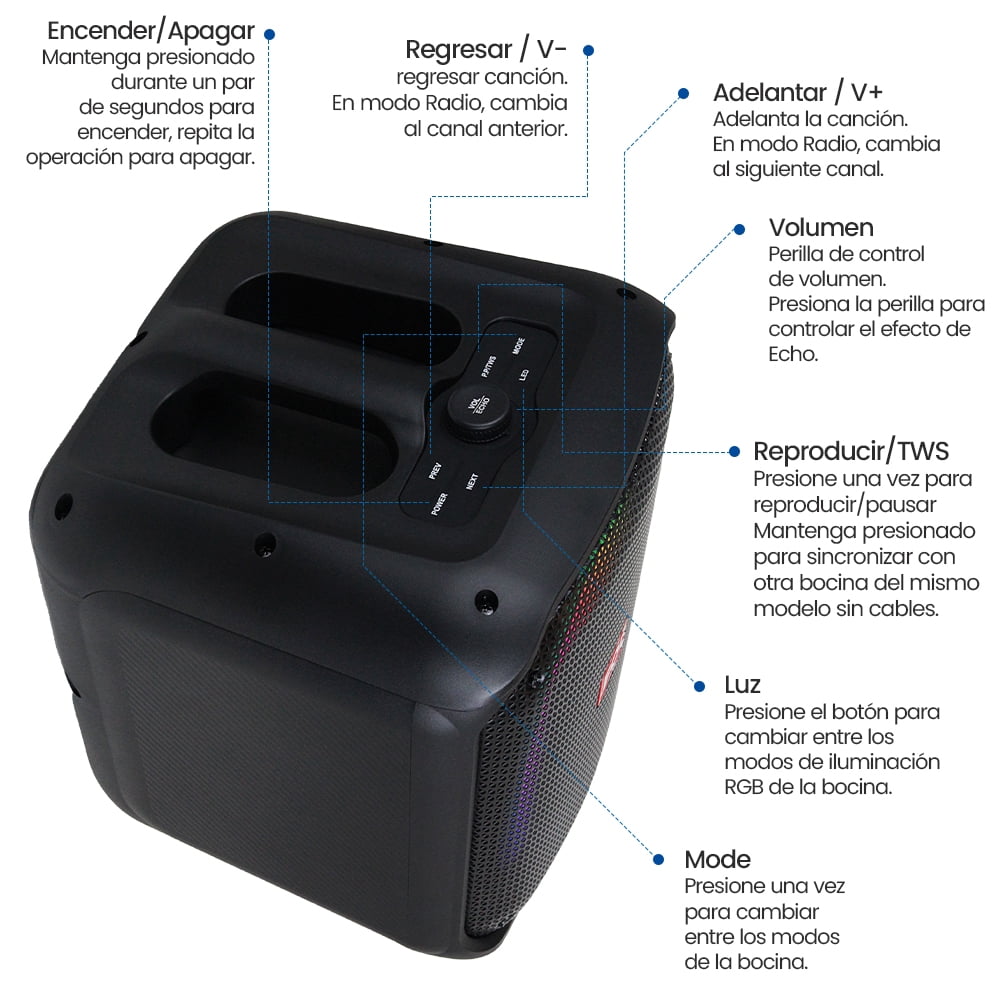 FOL FS-L1206 Bluetooth Party Speaker, Portable TWS Speaker with RGB Lights, Powerful Bass, Long Battery Life