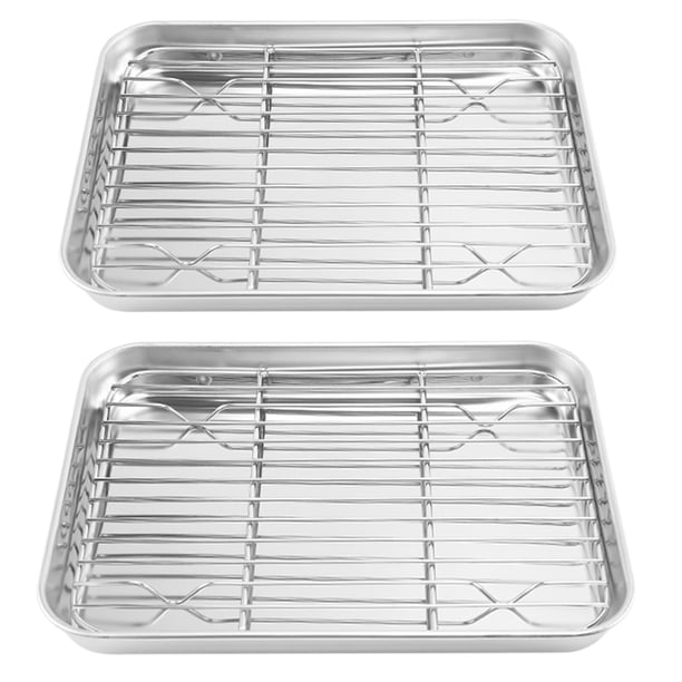 2X Juego de Bandeja Y Rejilla para Horno Tostador de 9 Pulgadas, Bandeja para Hornear Pequeña de Acero Inoxidable con Rejilla para Enfriar, Bandeja para Hornear para Lavavajillas
