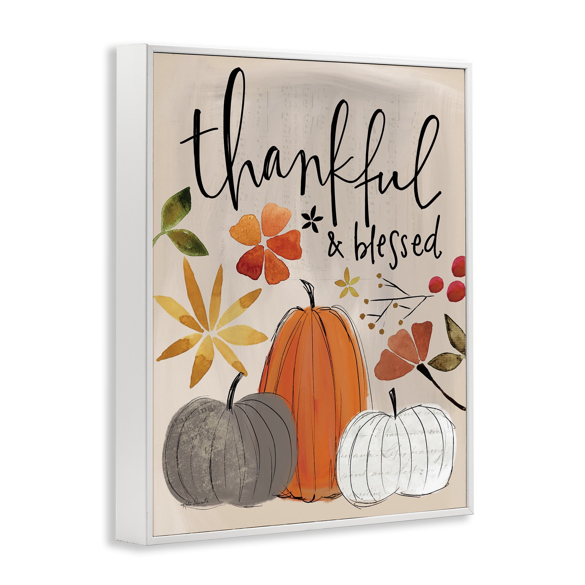 Stupell Industries Thankful & Blessed Pumpkins Botanical & Floral Painting White Framed Art Print Wall Art, 24 x 30