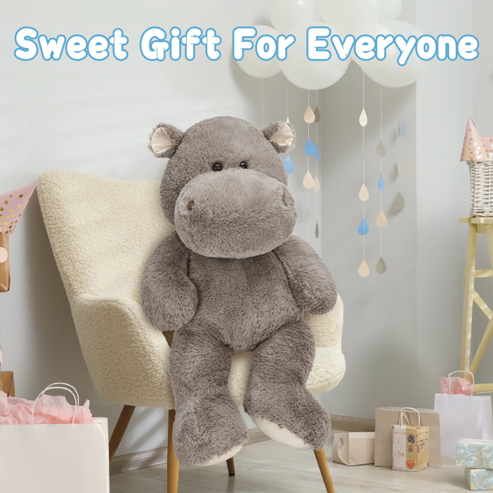 MaoGoLan Giant Hippopotamus Stuffed Animals 36" Gray Oversized Stuffed Hippo Toy Hippo Plush Toy