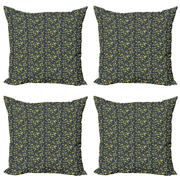 Flower Throw Pillow Cushion Case Pack of 4, Wildflowers Botanical Petals and Foliage Leaf Composition, Modern Accent Double-Sided Print, 4 Sizes, Blue Grey Sage Green, by Ambesonne