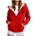 thumbnail image 4 of USSUMA Sweatshirt Jackets for Women Woman Hoodie Long Sleeved Full Zipper Pocket Jacket Print Casual Plus Size Outerwear Ladies Fitness Fall Winter Top Red, 4 of 6