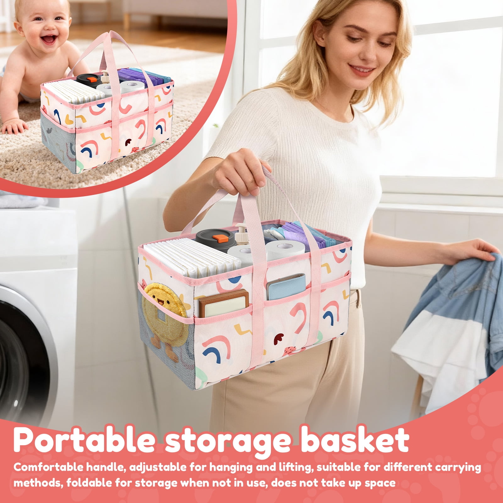 Diary Nappy Caddy Organiser Baby Diaper Caddy for Nappy Station Storage Basket for Baby Shower Present for Girl Boy