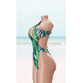 thumbnail image 2 of Meloria Swim and Fashion Green Tropical Printed Padded One-Shoulder Hollow Sexy One-Piece Swimsuit, 2 of 5