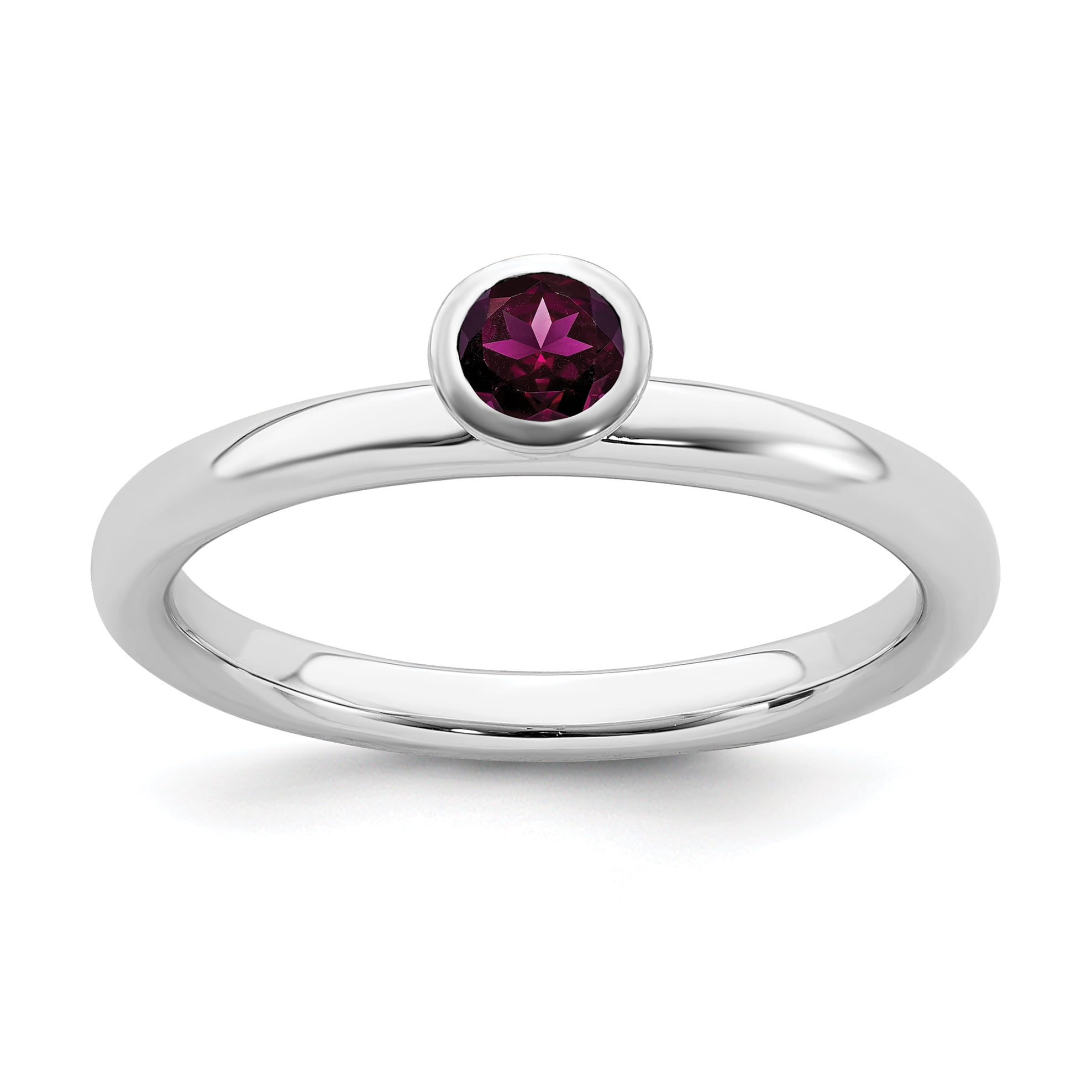 925 Sterling Silver Round Cut Red CZ Stone Stackable Band Heart Shape Women Ring