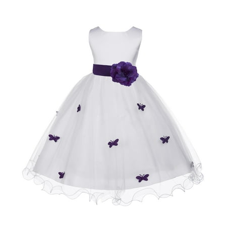 Purple Butterfly Flower - Ekidsbridal Satin Tulle Butterflies Flower Girl Dress Bridesmaid Wedding Pageant Toddler Recital Easter Holiday Communion Birthday Baptism Occasions 509S