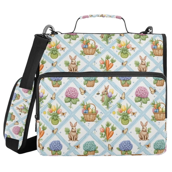 Haosy 3 Ring Zipper Binder with Shoulder Strap Waterproof Trapper Keeper 2 Inch D-Ring 500 Sheets Capacity, Bunnies Easter Baskets Carrots