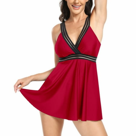 Tankini Swimsuits for Women 2024 Spring Summer Fashion Swimdress Plus Size Swim Skirt and Panty Modest Bathing Suits (Medium  Wine 01)