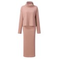 thumbnail image 4 of Riforla Fashion Winter 2 Piece Ribbed Knitted Wool Sweater Turtleneck Women Set Female Elegant Women Casual Dresses Matching Sets Women Clothing Pink M, 4 of 6