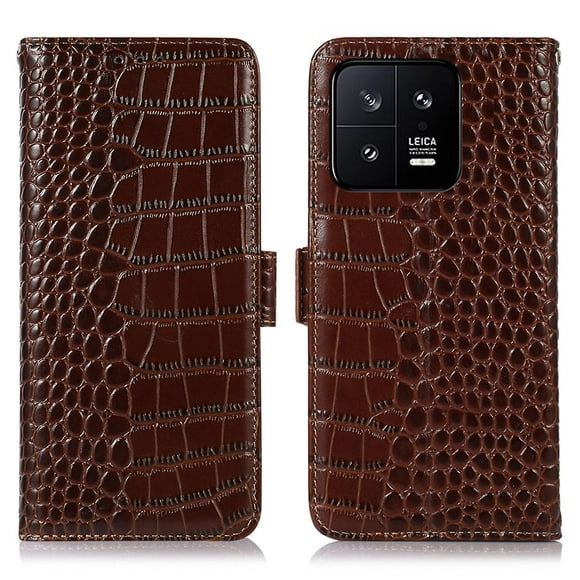 T Gift Of Rfid Blocking Phone Case compatible Xiaomi 13 5g, Foldable Stand Crocodile Texture Genuine Cowhide Leather Flip Wallet Cell Phone Cover - Black