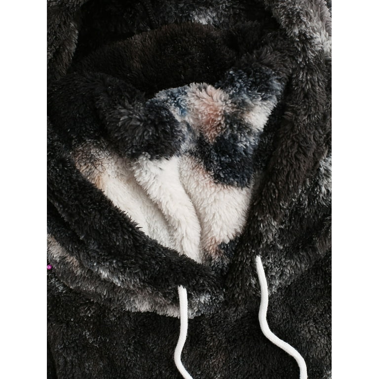 Kangaroo pocket tie dye faux fur fluffy hoodie hot sale