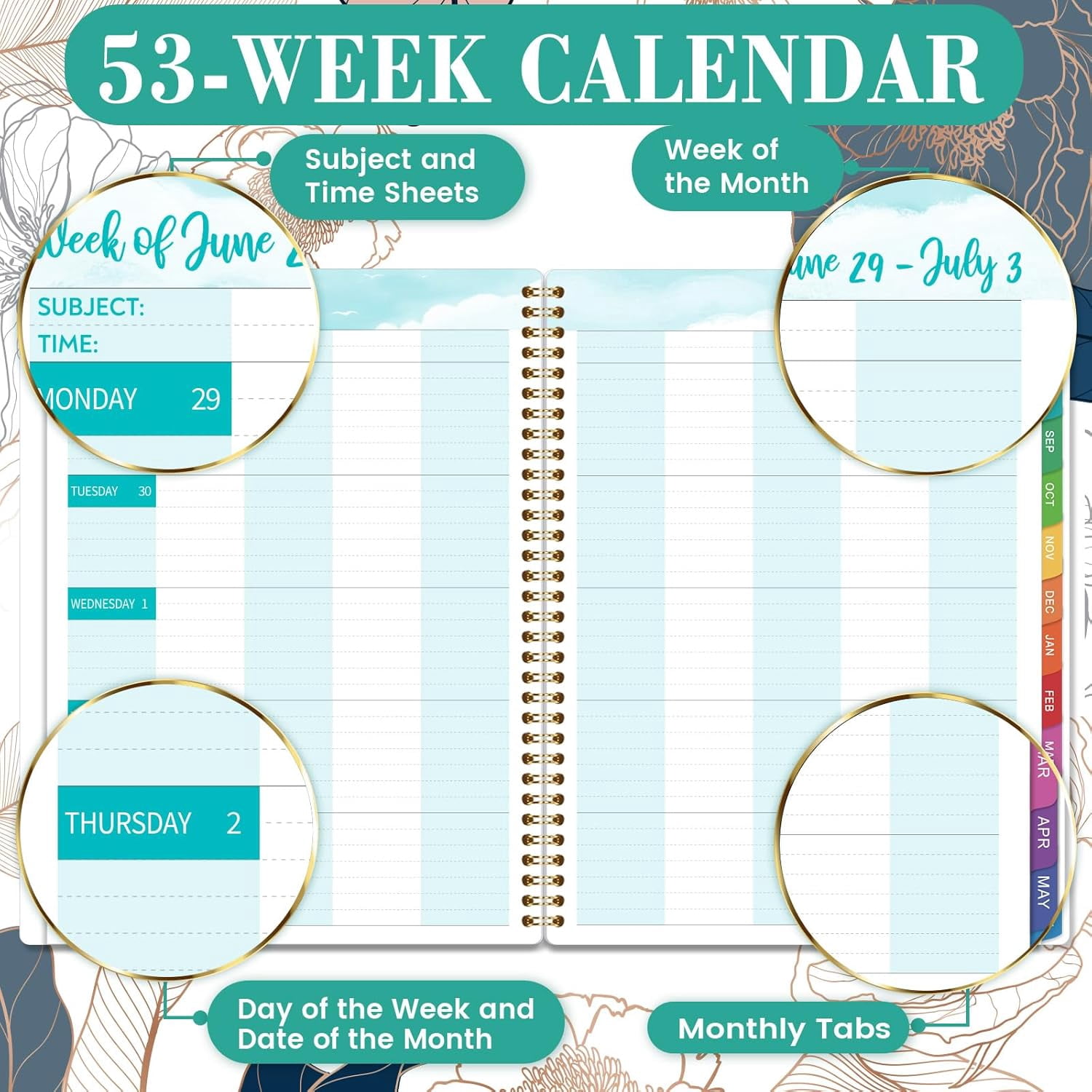 Teacher Lesson Planner July 2026 To June 2027, 11" X 8.3" Weekly And Monthly Planner Book With Floral Design For Classroom Organization